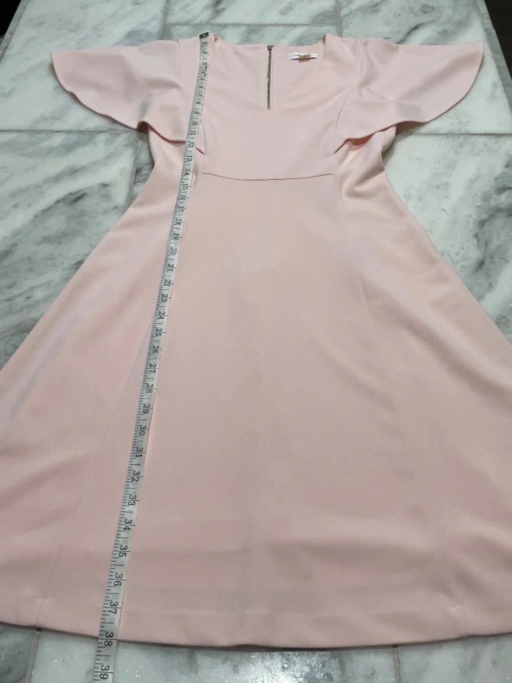 Calvin Klein Light Pink V-Neck Fit & Flare Flutter Sleeve Dress Size 2